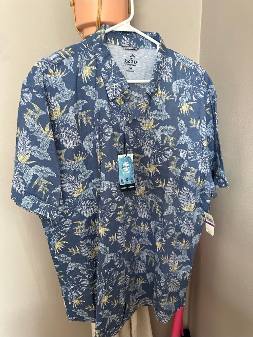 Izod Navy Short Sleeve Tropical Print Button-Down Shirt NWT